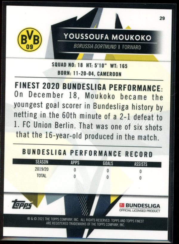 Youssoufa Moukoko 2020-21 Topps Finest Bundesliga RC