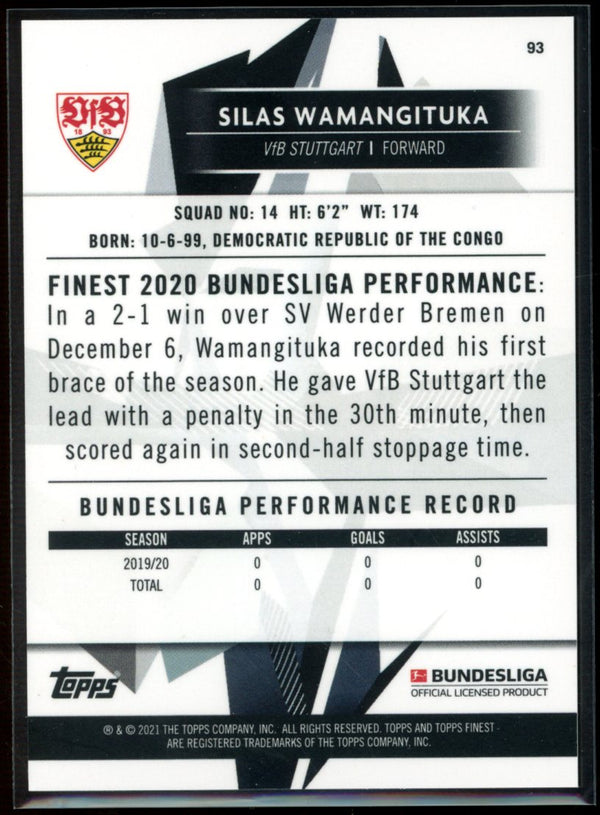 Silas Wamangituka 2020-21 Topps Finest Bundesliga RC