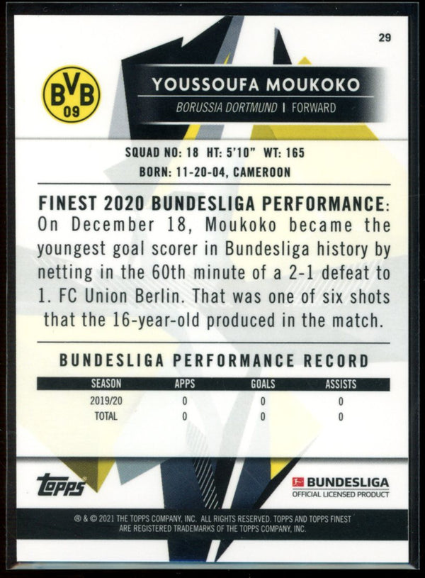 Youssoufa Moukoko 2020-21 Topps Finest Bundesliga RC