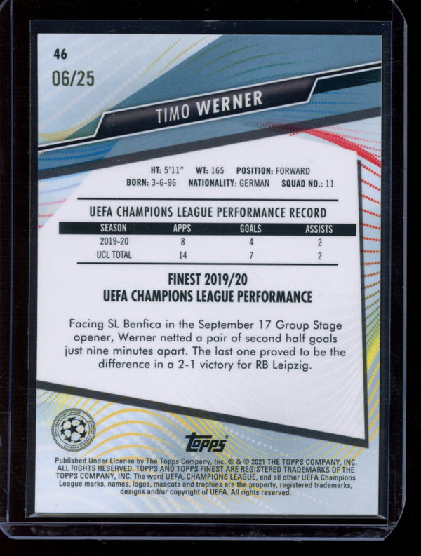Timo Werner 2020-21 Panini Finest UEFA Orange Refractor 6/25