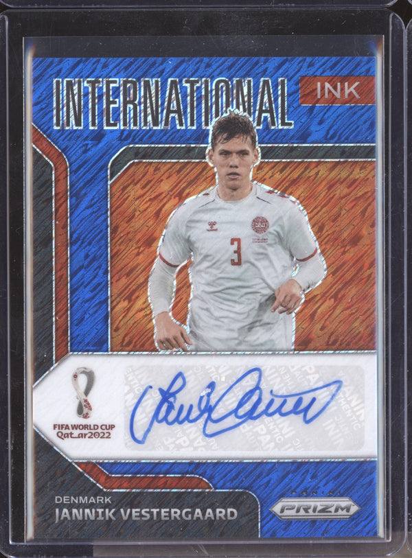 Jannik Vestergaard 2022 Panini Prizm World Cup I-JVE International Ink FOTL Blue Shimmer Auto