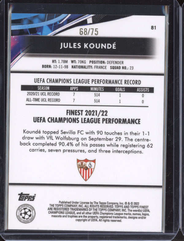 Jules Kounde 2021-22 Topps Finest UCL 81 Aqua Wave  68/75