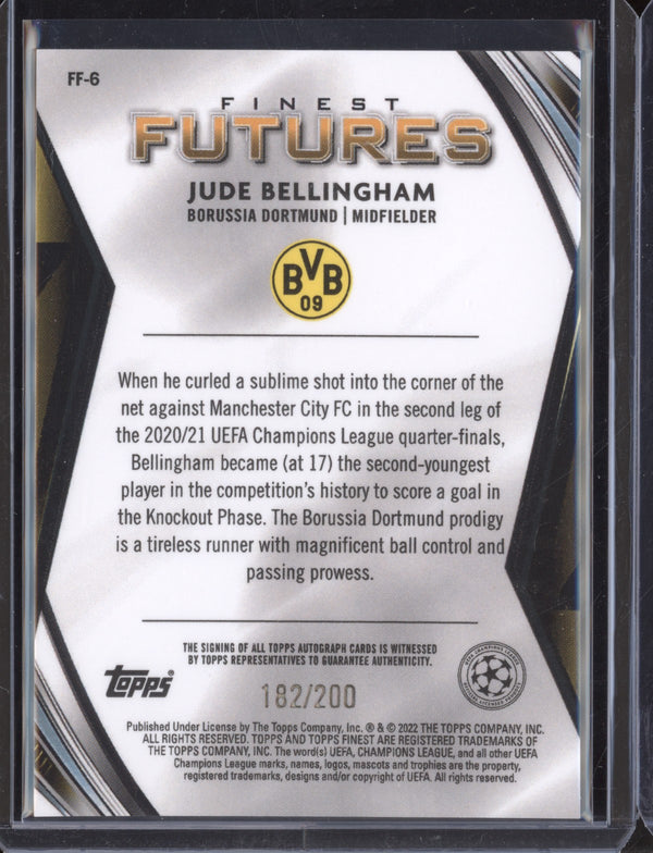Jude Bellingham 2021-22 Topps Finest UCL FF-6 Finest Futures Auto