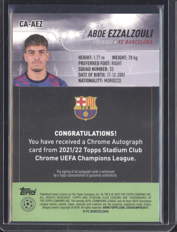 Abde Ezzalzouli 2021-22 Topps Stadium Club Chrome UCL CA-AEZ Autograph RC