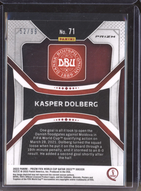 Kasper Dolberg 2022 Panini Prizm World Cup 71 Red Mojo 52/99