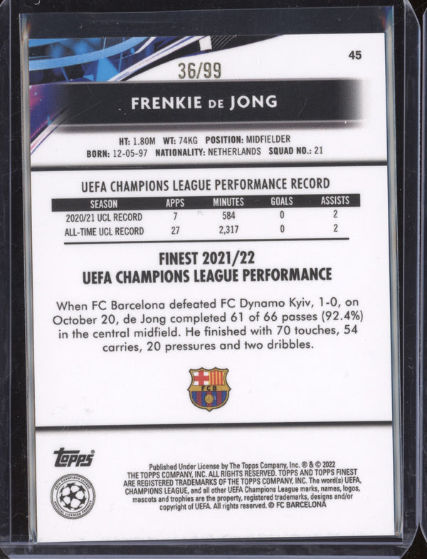 Frenkie De Jong 2021-22 Topps Finest UCL 45 Neon Green 36/99