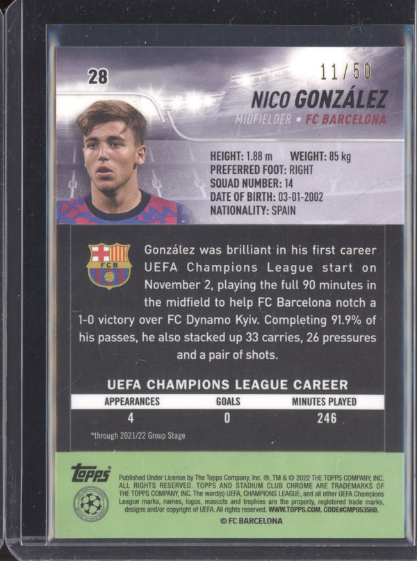 Nico Gonzalez 2021-22 Topps Stadium Club Chrome UCL 28 Gold RC 11/50