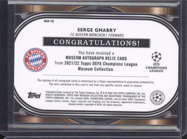 Serge Gnabry 2022 Toops Museum Collection MAR-SG Autograph Relic 83/175