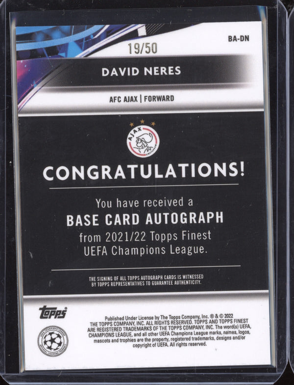 David Neres 2021-22 Topps Finest UCL BA-DN Gold Auto 19/50