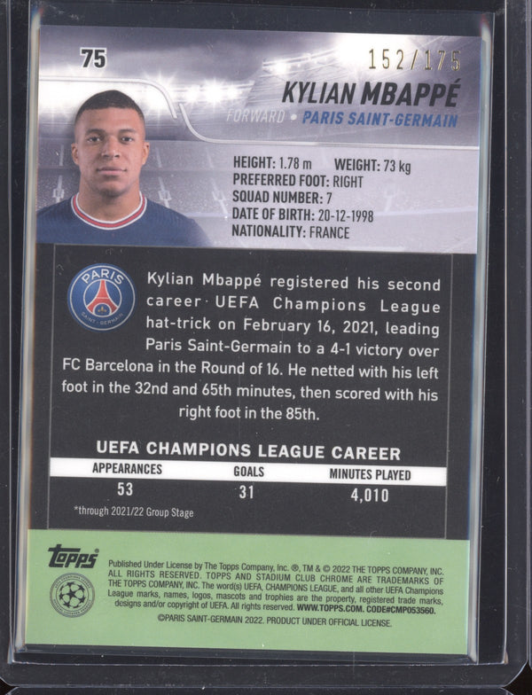 Kylian Mbappe 2021-22 Topps Stadium Club Chrome UCL 75 Night Vision 152/175