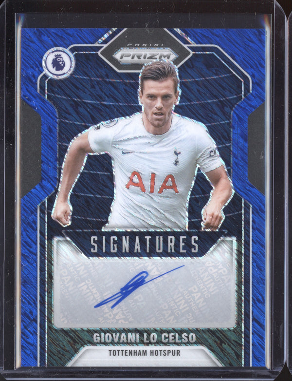 Giovani Lo Celso 2021-22 Panini Prizm Premier League Blue Shimmer Signatures