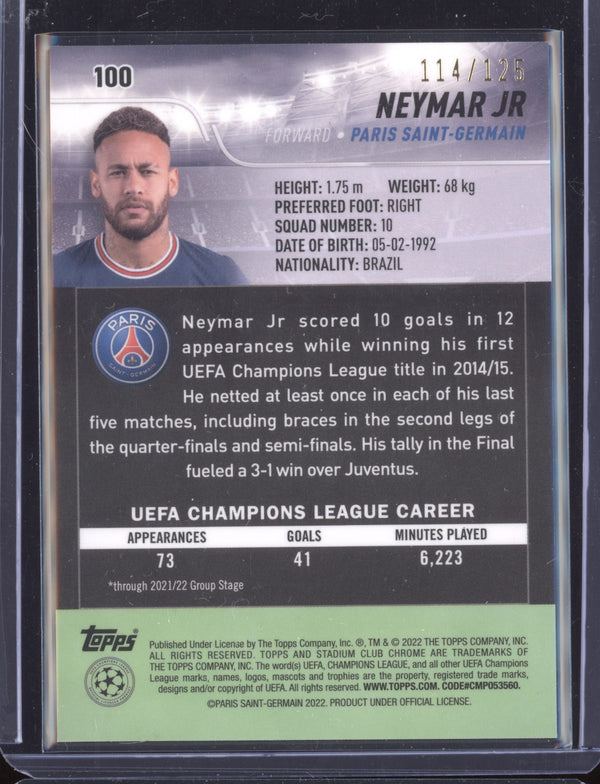 Neymar Jr 2021-22 Topps Stadium Club Chrome UEFA CL Green Yellow Electric Charge 114/125