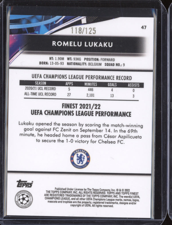 Romelu Lukaku 2021-22 Topps Finest UCL 47 Pink Prism Refractor 118/125