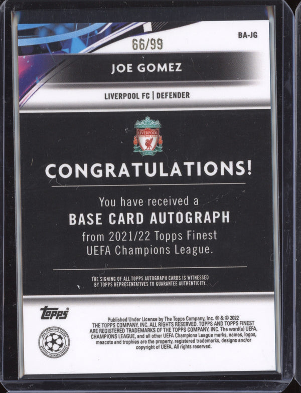 Joe Gomez 2021-22 Topps Finest UCL BA-JG Neon Green Auto 66/99