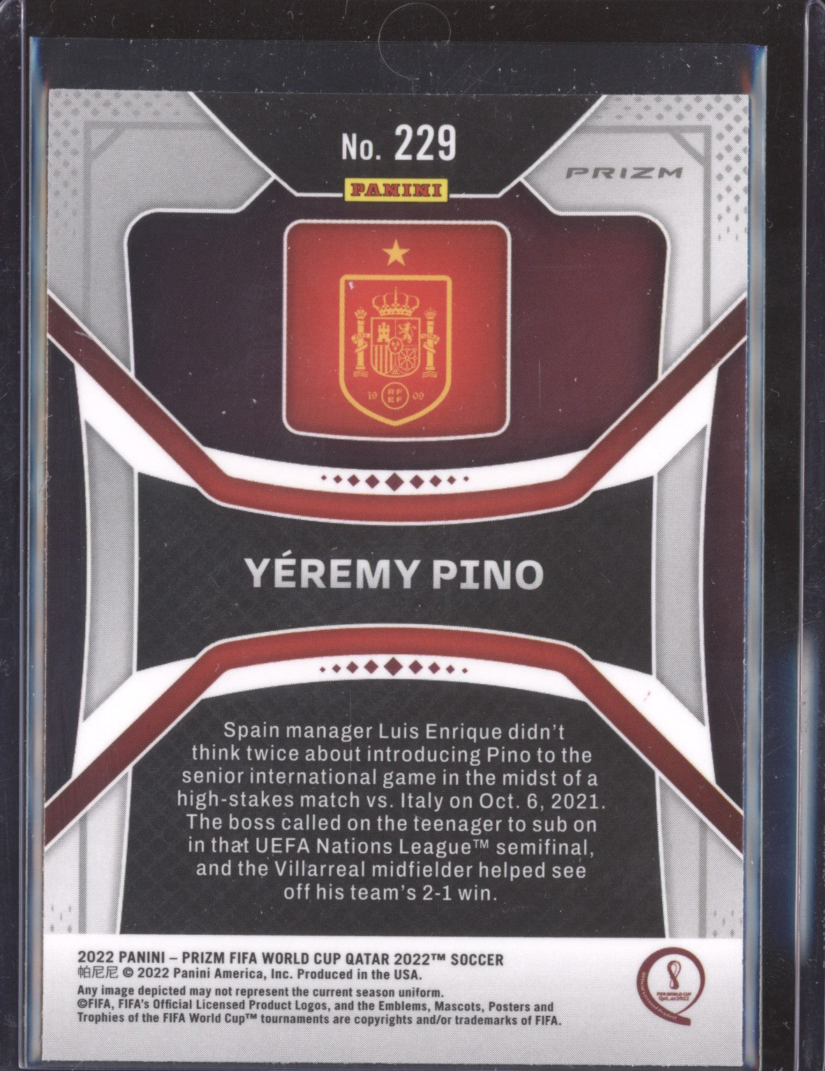 Yeremy Pino 2022 Panini Prizm World Cup 229 Pink RC