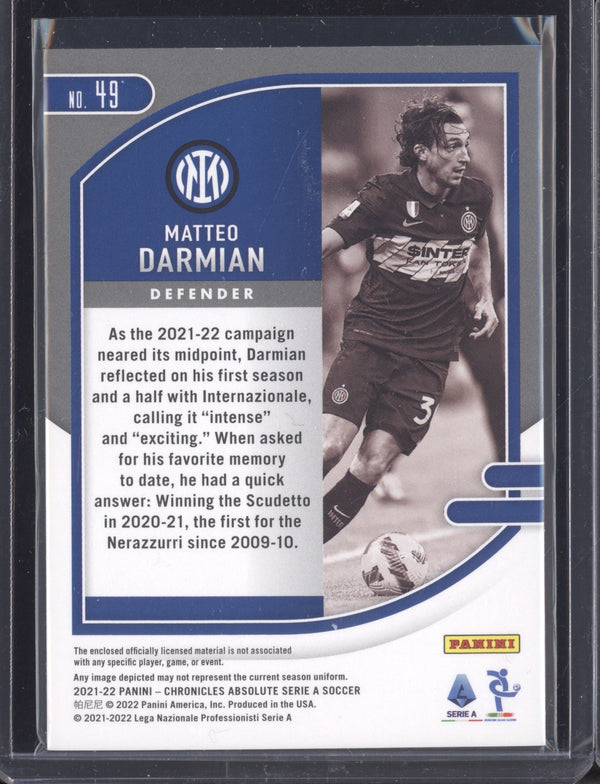 Matteo Darmian 2021-22 Panini Chronicles Soccer 49 Absolute Serie A Memorabilia 294/500