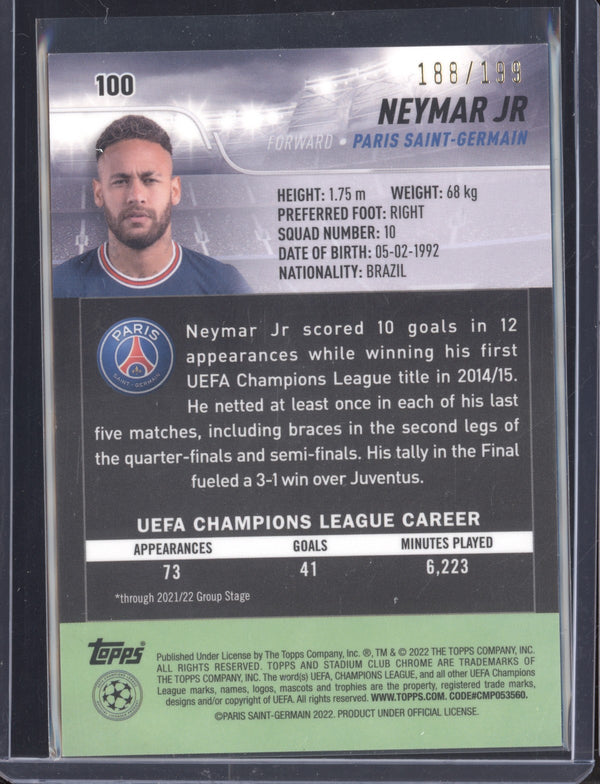 Neymar Jr 2021-22 Topps Stadium Club Chrome UCL 100 Aqua Green Electric Charge 188/199