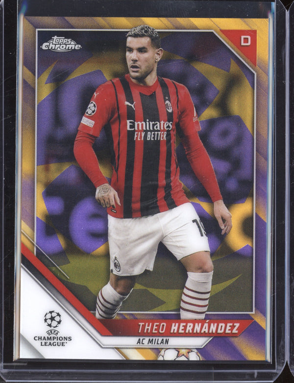 Theo Hernandez 2021/22 Topps Chrome UEFA CL Purple & Gold Starball SP