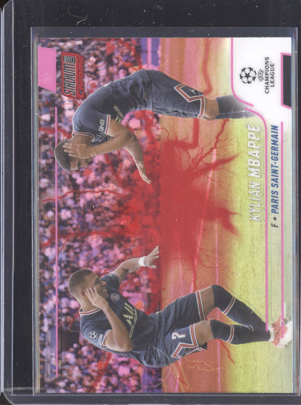 Kylian Mbappe 2021-22 Topps Stadium Club Chrome UCL 75 Pink Red Electric Charge SP