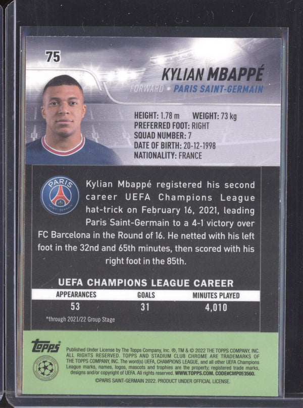 Kylian Mbappe 2021-22 Topps Stadium Club Chrome UCL 75 Pink Red Electric Charge SP