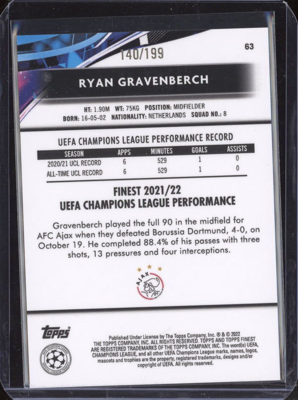 Ryan Gravenberch 2021-22 Topps Finest UCL 63 Raywave Refactor 140/199