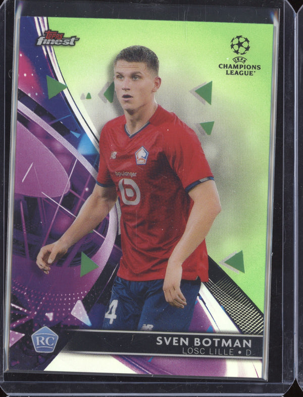 Sven Botman 2021-22 Topps Finest UEFA CL Neon Green Refractor RC 18/99