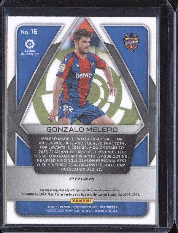 Gonzalo Melero 2020-21 Panini Chronicles Soccer 16 Spectra Purple Mojo RC