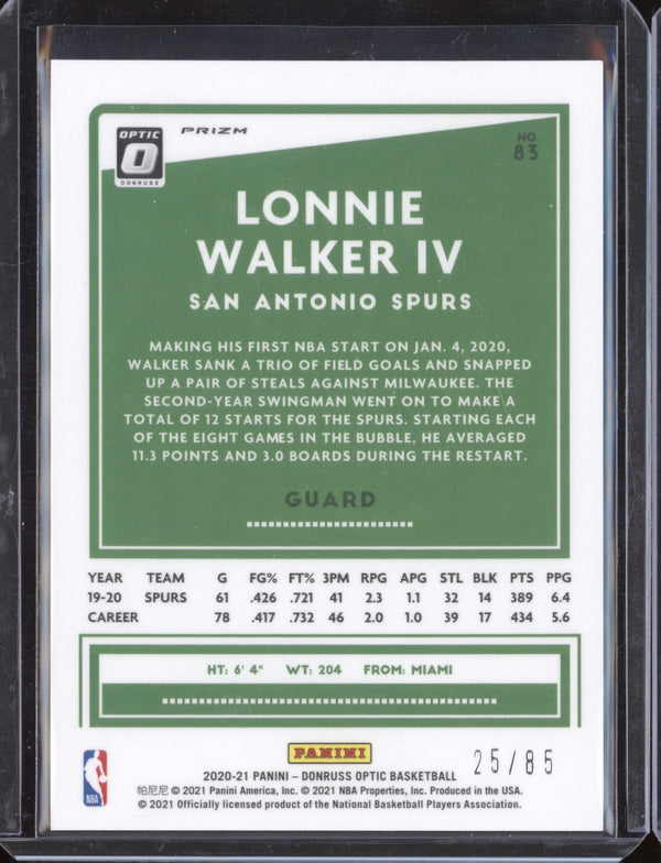 Lonnie Walker IV 2020-21 Panini Donruss Optic 83 Fast Break Red 25/85