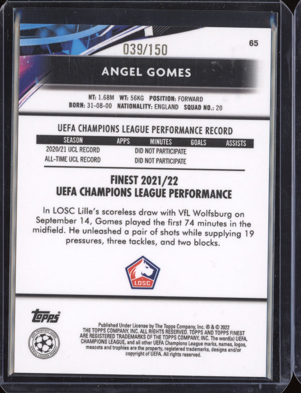 Angel Gomes 2021-22 Topps Finest UEFA CL Blue Refractor RC 39/150