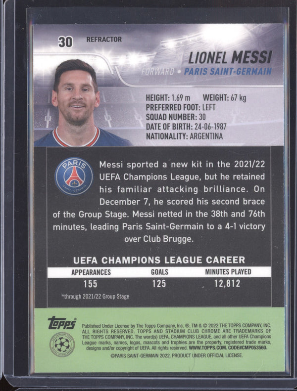 Lionel Messi 2021-22 Topps Stadium Club Chrome UCL 30 Refractor