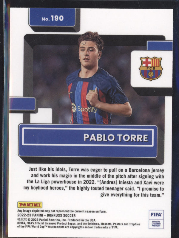 Pablo Torre 2022-23 Panini Donruss Soccer 190 Optic Rated Rookie RC