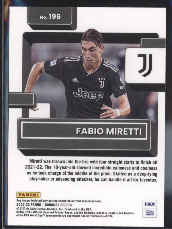 Fabio Miretti 2022-23 Panini Donruss Soccer 196 Optic Rated Rookie RC