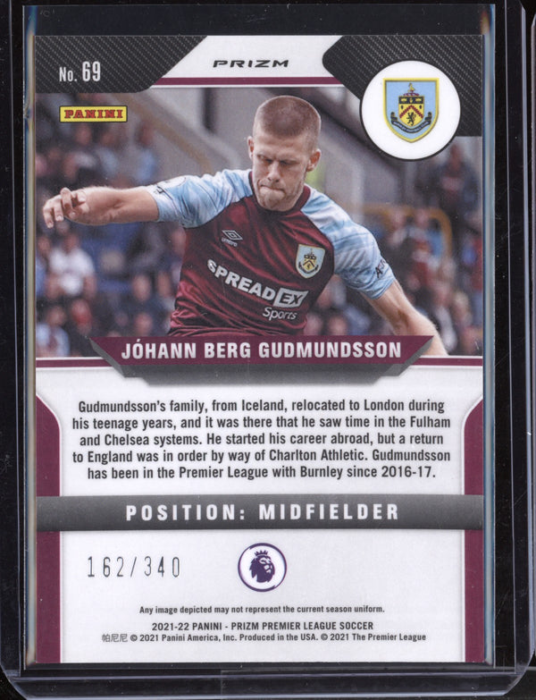 Johann Berg Gudmundsson 2021-22 Panini Prizm Premier League Blue 162/340