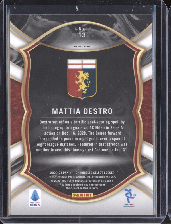 Mattia Destro 2020-21 Panini Chronicles Soccer 13 Select Purple Mojo RC