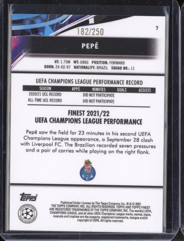 Pepe 2021-22 Topps Finest UEFA CL Yellow Refractor 182/250