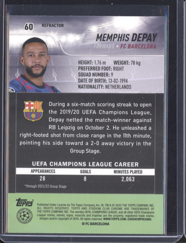 Memphis Depay 2021-22 Topps Stadium Club Chrome UCL 60 Refractor