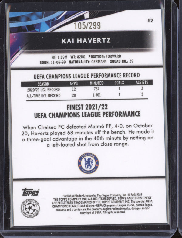 Kai Havertz 2021-22 Topps Finest UCL 52 Purple Refractor 105/299