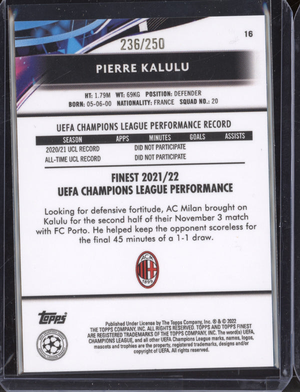 Pierre Kalulu 2021-22 Topps Finest UEFA CL Yellow Refractor RC 236/250