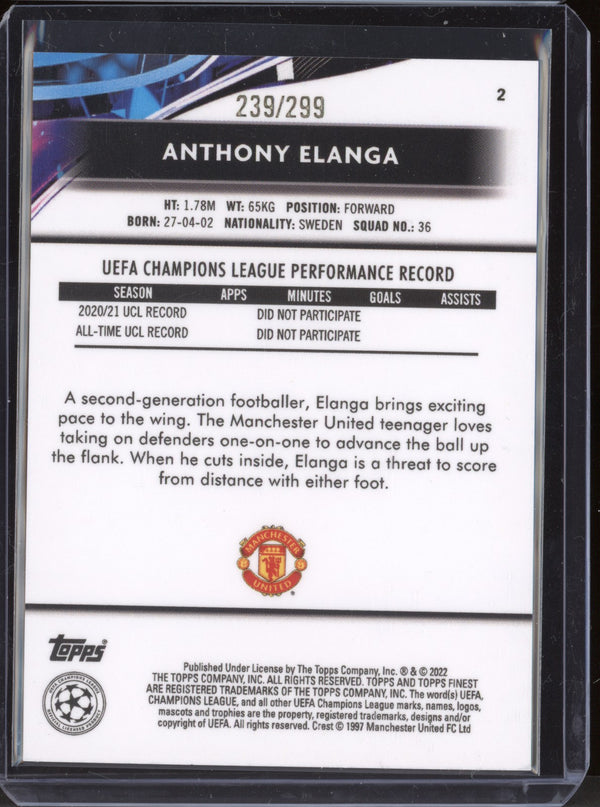 Anthony Elanga 2021-22 Topps Finest UEFA CL Purple Refractor RC 239/299