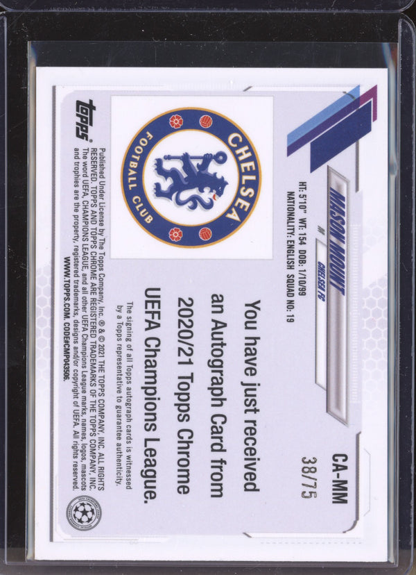 Mason Mount 2020-21 Topps Chrome UCL CA-MM Blue Wave Auto 38/75