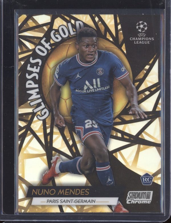 Nuno Mendes 2021-22 Topps Stadium Club Chrome UCL GG-NM Glimpses of Gold RC