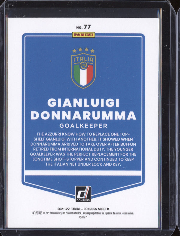 Gianluigi Donnaruma 2021-22 Panini Donruss Road to Qatar 77 Holo Orange Laser