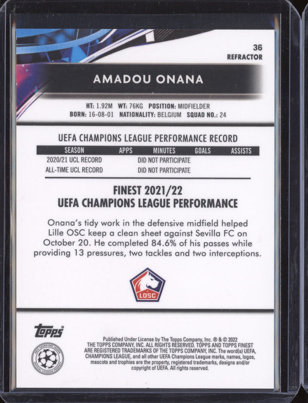 Amadou Onana 2021-22 Topps Finest UCL 36 Refractor RC