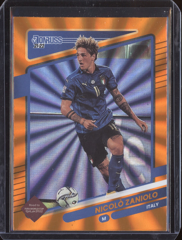 Nicolo Zaniolo 2021-22 Panini Donruss Road to Qatar 81 Holo Orange Laser