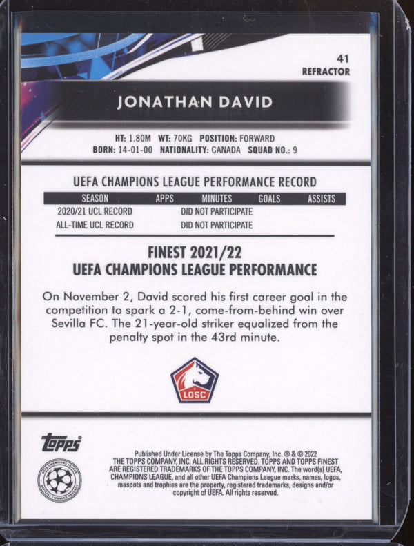 Jonathan David 2021-22 Topps Finest UCL 4 Refractor RC