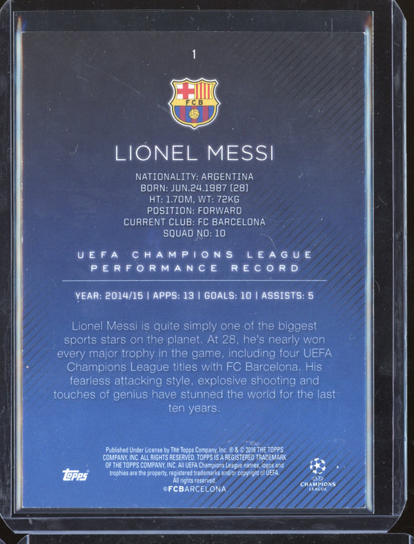 Lionel Messi 2015-16 Topps UEFA Champions League Showcase Soccer 1 Green 67/99