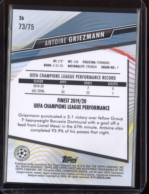 Antoine Griezmann 2021 Topps Finest Champions League Aqua Refractor 73/75