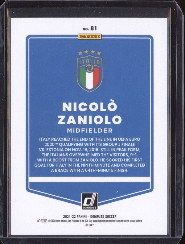 Nicolo Zaniolo 2021-22 Panini Donruss Road to Qatar 81 Holo Orange Laser