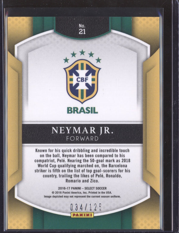 Neymar Jr 2016-17 Panini Select Soccer 21 Neon Yellow 34/125