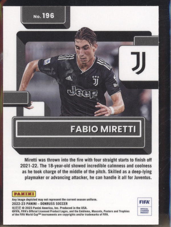 Fabio Miretti 2022-23 Panini Donruss Soccer 196 Optic Rated Rookie RC